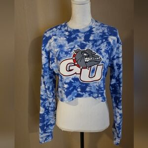 Gonzaga University Cropped Blue and White Tie-Dye Sweatshirt